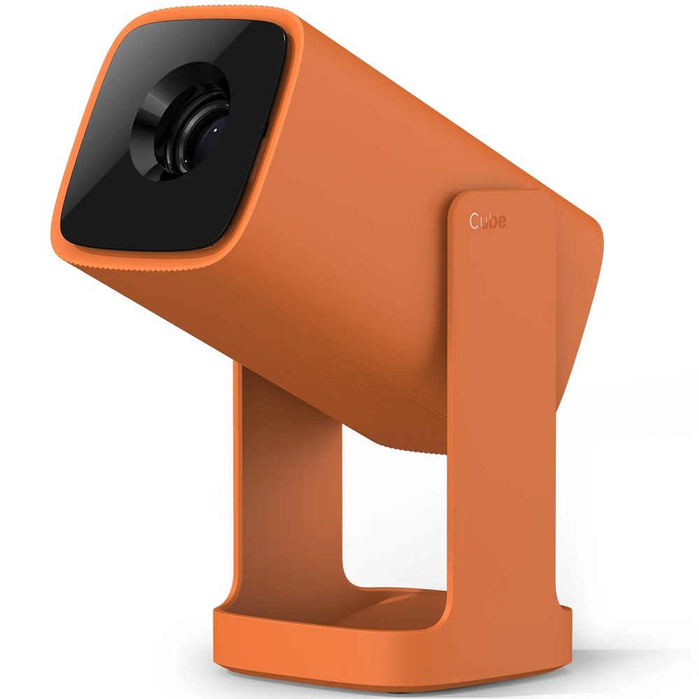 Wanbo Cube 1 Smart LED Projector with versatile Tilt stand. Canyon Orange Colour.