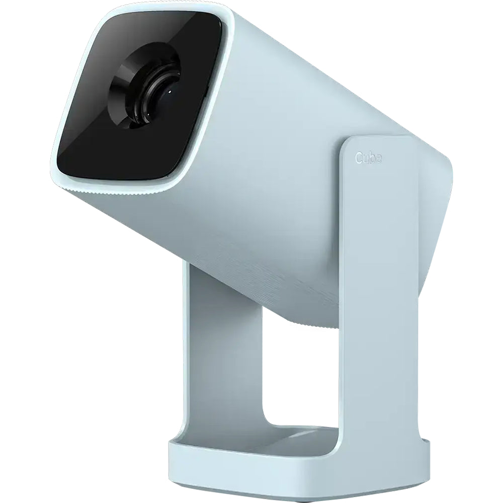 Wanbo Cube 1 Smart LED Projector with versatile Tilt stand. Sky Blue Colour.